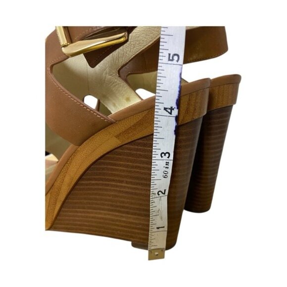 Michael Michael Kors Josephine Leather Wedge Sandals – Size 8.5 (Luggage Brown) - Picture 6 of 12